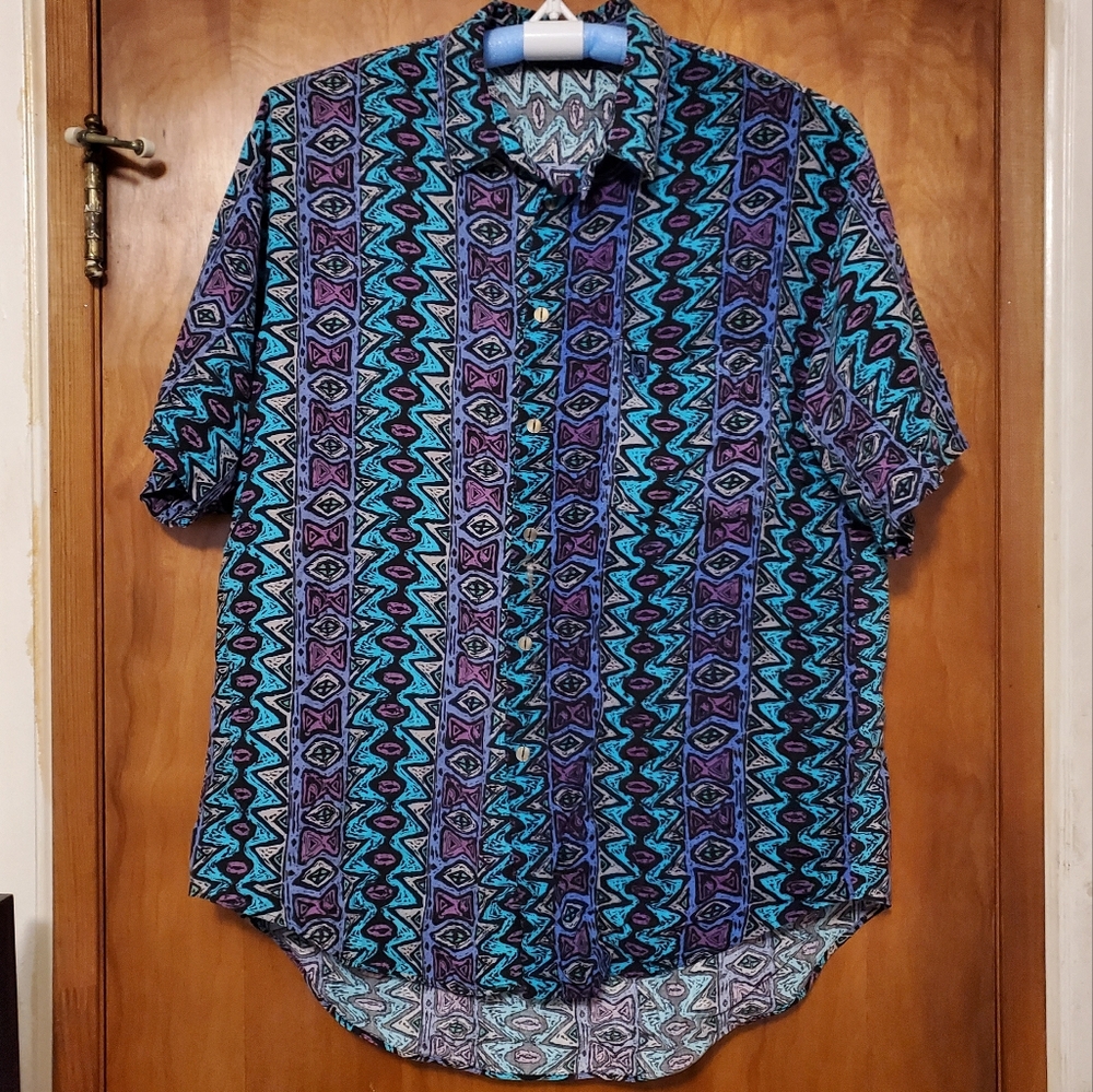 Vintage 90's Quiksilver all over print Hawaiian loop bar shirt, sz: Small/Medium